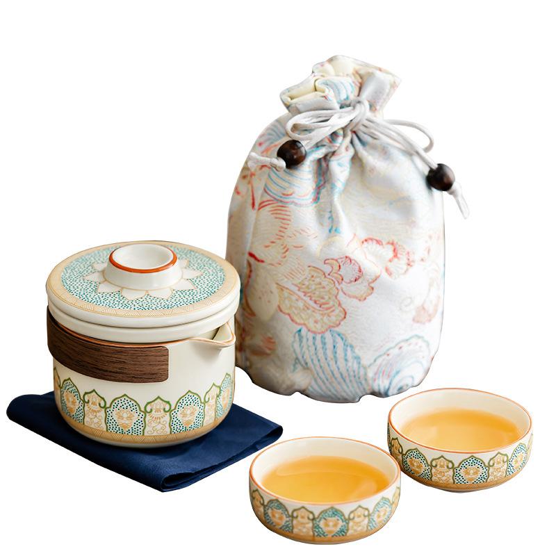 Portable Travel Tea Set Ru Kiln Guyun Portable Express Cup Business Trip Outdoor Camping Yanhe Teapot Small Set