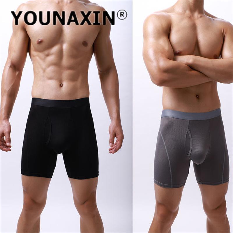 Men's Panties Long Leg Boxer Briefs Ice silk Underwear Shorts Breathable Mesh U-convex Underpants S M L XL