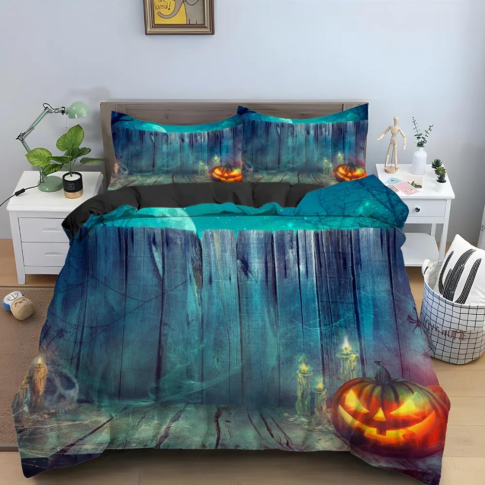 Halloween Horror Kürbis Königin König Bettbezug Nacht Hexe Bettwäsche Set Fledermaus Mond Steppdeckenbezug 2/3 Stück Polyester Bettdeckenbezug