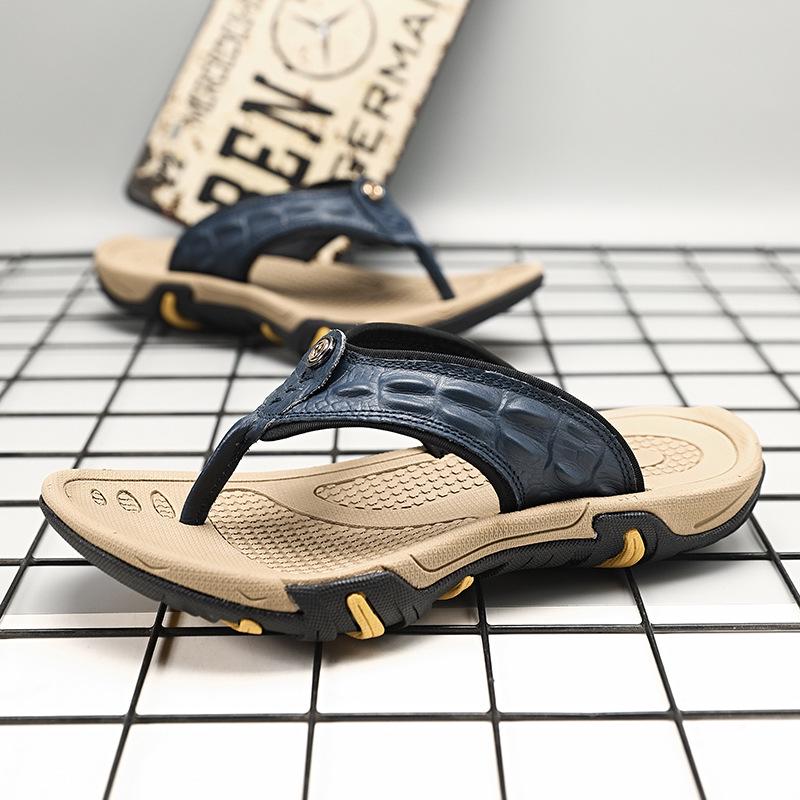 Men's Casual Non-slip Leather Sport Flip-flops for Summer Beach & Outdoor Wear