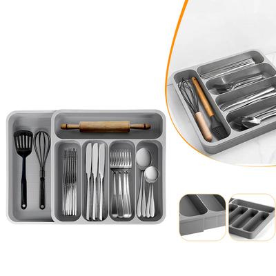 Organizador de gaveta de talheres expansível, bandeja ajustável para utensílios de cozinha, 6 compartimentos, divisor de armazenamento de talheres, organização de cozinha