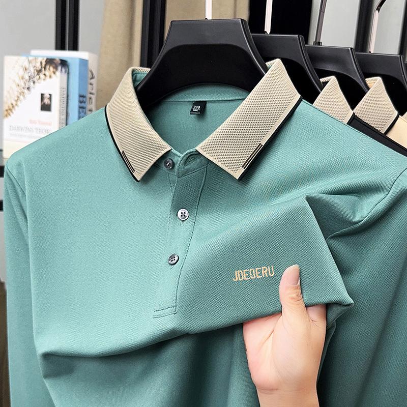 Men's Polo Shirt Contrast Lapel Long Sleeve T-Shirt Autumn Letter Embroid Fashion Business Leisure Men'swear