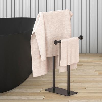 Accesorios para toalleros de pie, toallero vertical de metal negro de 2 niveles, resistente y organizado, para