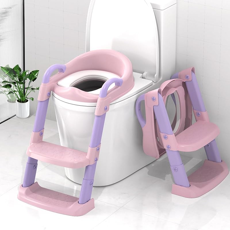 Potty Training Seat with Step Stool Ladder, Toddler Potty Training Toilet for Boys Kids, Potty Chair Adjustable Potty Seat for Toilet with Anti-Slip
