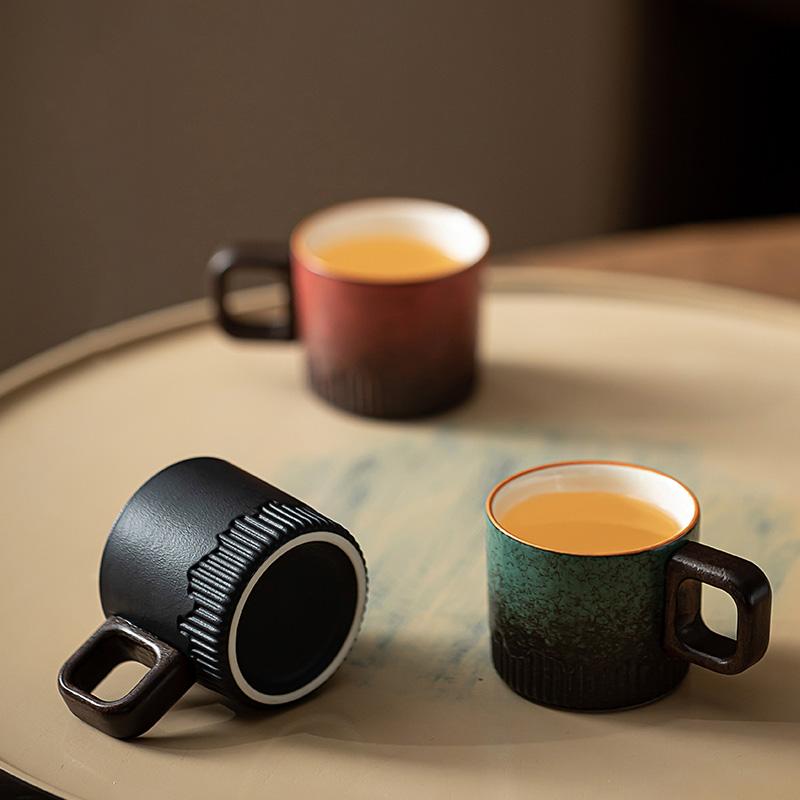 Kiln transmutation 70ml Gradient ceramic tea cup with handle heat-resistant coffee cup, household hand drawn mini minimalist mug