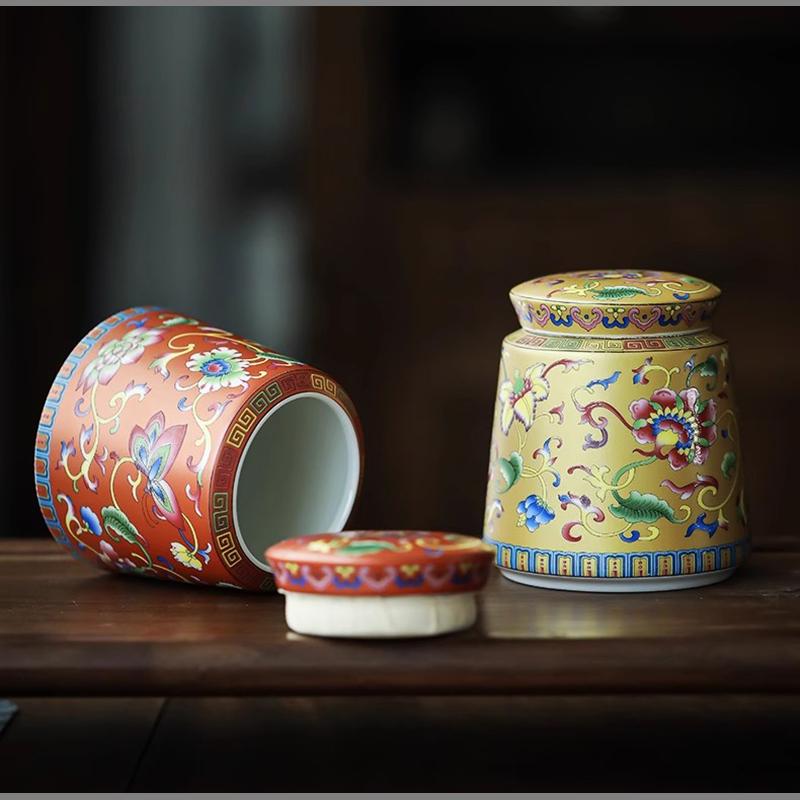 Creative Painted Ceramic Jar Portable Tea Candy Jar Household Multifunctional Nut Coffee Bean Storage Box Kitchen Food Container