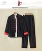 Herren Chinesischer Tang-Anzug: Frühlings-/Herbst-Baumwoll-Leinen-Set mit Froschknöpfen - Retro Mönch Teezeremonie Hanfu Robe.