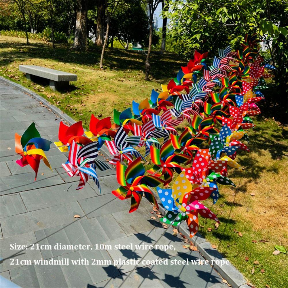 10pcs Handmade Striped Circular Wire Rope Windmill Colorful Suspension Windmill Yard and Garden