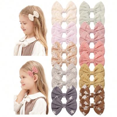 12/20 Stück Süße Blumenmuster Schleife Haarspangen für Babymädchen Niedliche Baumwollschleifen Haarnadeln Haarspangen Kopfschmuck Kinder Haaraccessoires
