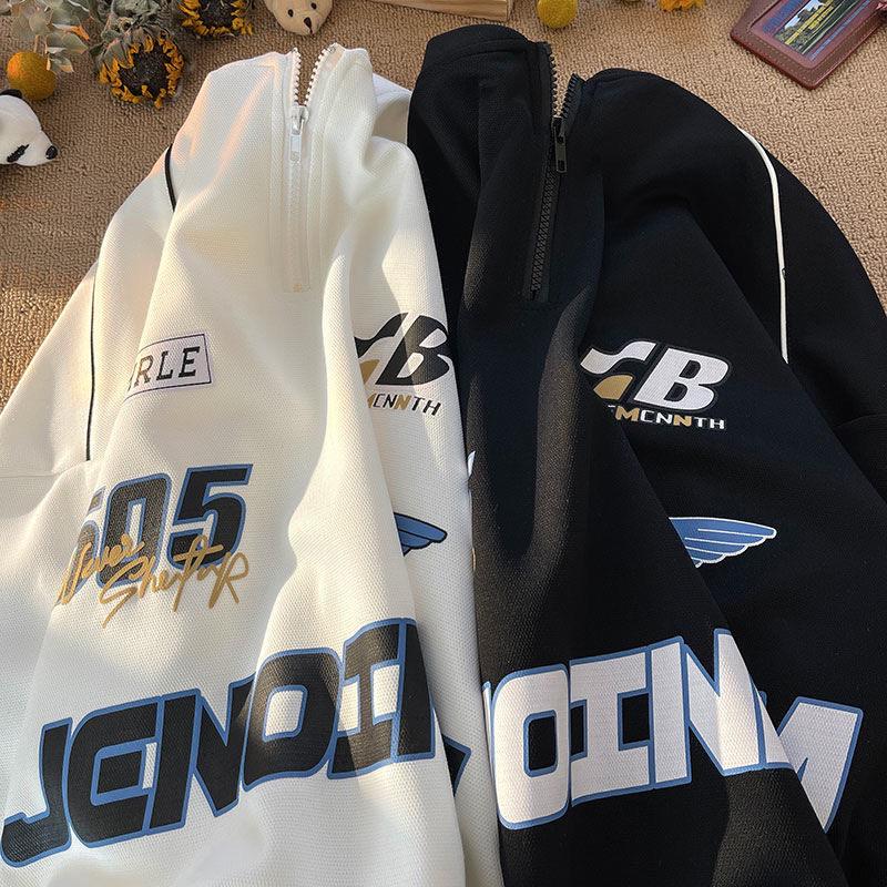 Camiseta de Manga Corta con Media Cremallera para Hombre - Alta Gama, Rebelde, Estilo Callejero Americano, para Carreras