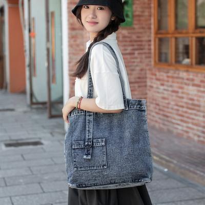 Retro Denim Bag Women's Large-capacity Shoulder Portable Shopping Bag Niche Casual Versatile Canvas Tote Bag