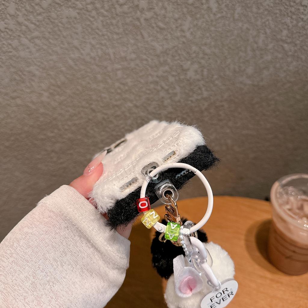 For iPhone 16 Pro Max Case Soft Plush Hard PC Winter Phone Cover with Cute Keychain Accessory