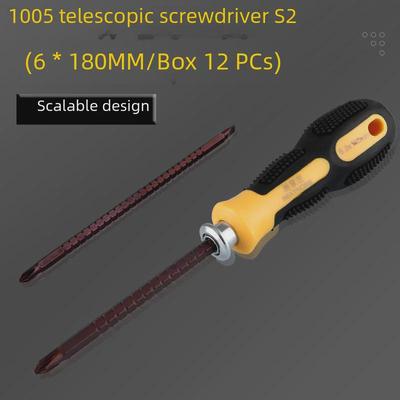 Dual-purpose Retractable Magnetic Screwdriver with Non-slip Handle, Featuring Interchangeable Cross and Flat Heads.