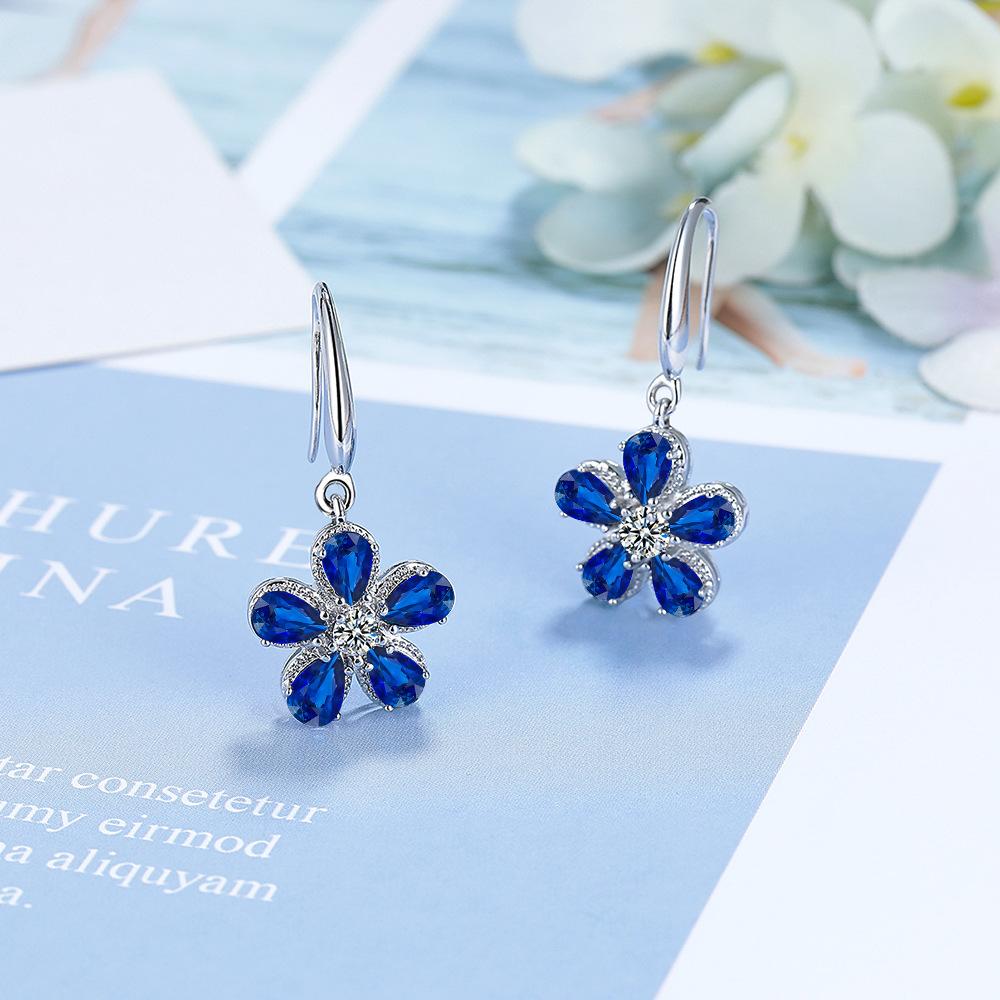 925 Sterling Silver Personalized Sweet Micro-inlaid Zircon Five-petal Flower Earrings Wedding Anniversary Party Gift королевский синий