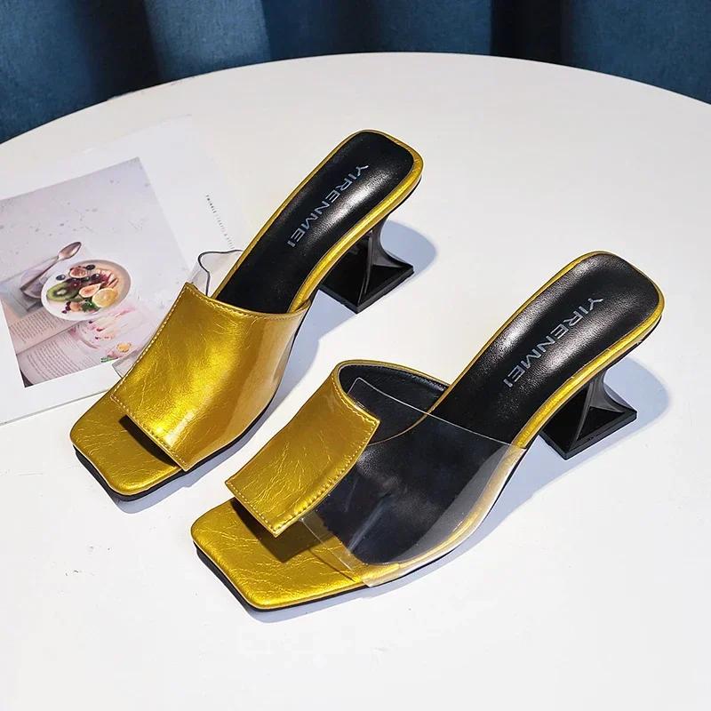 Fashion High Heel Slippers Women's Summer New Korean Edition Casual Outwear Fashion One Word Cool Slippers Zapatos De Mujer Plus Size 40