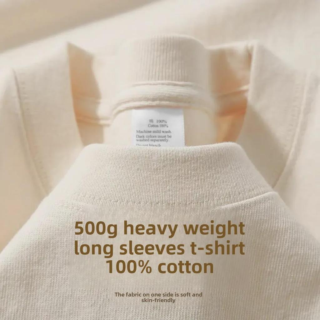 Schweres 500g Langarm-T-Shirt aus reiner Baumwolle für Herren, Braun – Perfekt für Paare im Frühling und Herbst