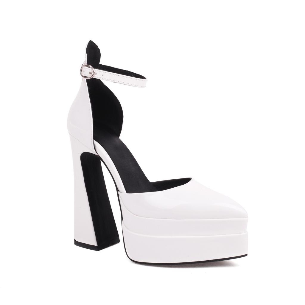 European And American Thick Super High Heels High Heels Catwalk Women'S Shoes Large Size Pointed Head Fashion Thick Sole New Waterproof Table Black