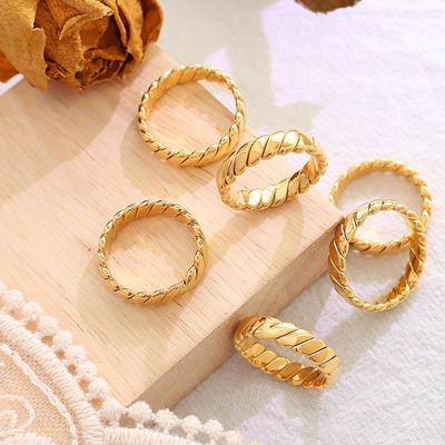 French Retro Geometric 18k Gold Plated Stainless Steel Couple Ring