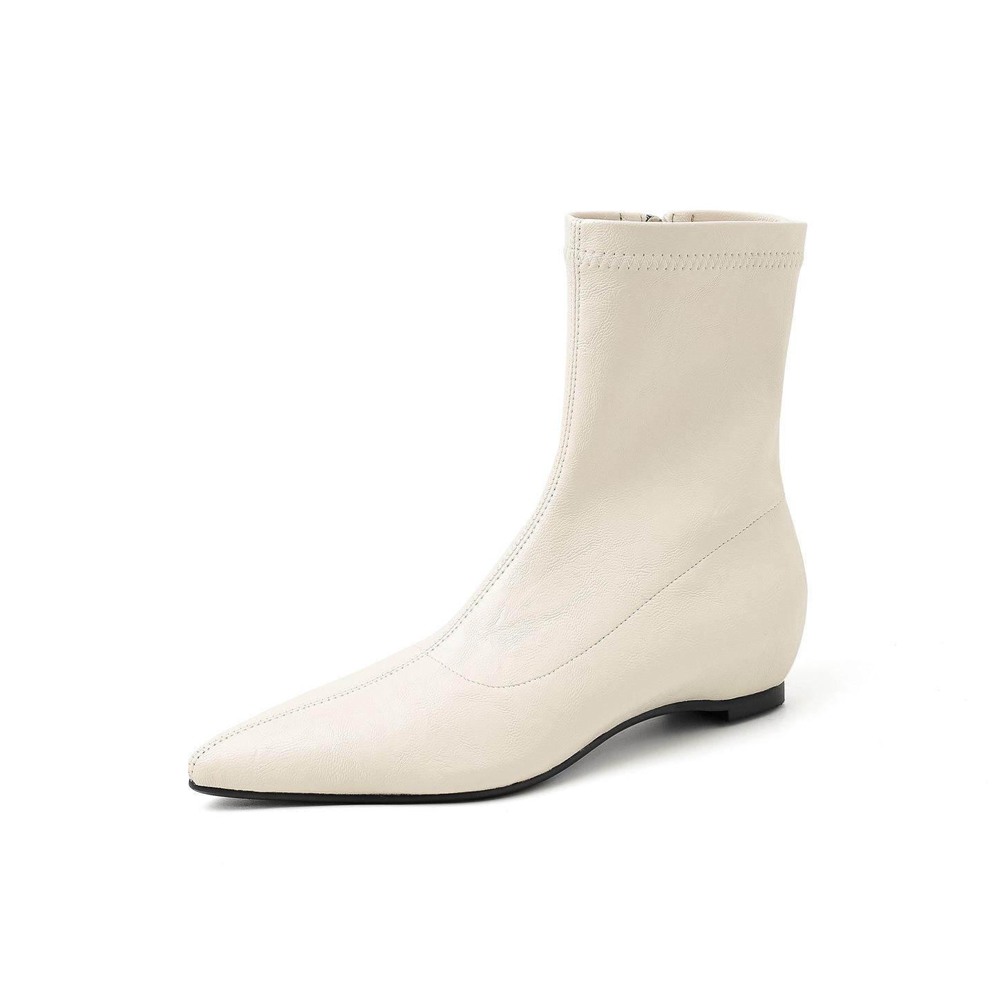 

Корейская версия модных простых темпераментных тонких ботинок 2025 осень и зима новые остроносые на плоской подошве с боковой молнией универсальные маленькие короткие ботинки женские 40