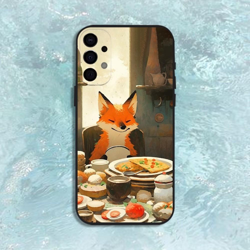 Süße Cartoon-Tierfuchs-Handyhülle für Samsung S25, S24, S21, S22, S23, S30, Ultra, S20, Plus, Fe, Lite, Note, 10, 9, 5G Schwarze Hülle