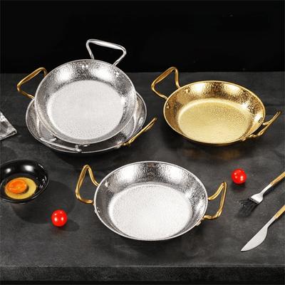 Stainless Steel Hammer Grain Seafood Paella Pan Binaural Handle Thickened Seafood Rice Pot Flat Bottom Gold/Silver Stock Pot