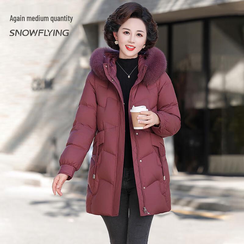 SNOWFLYING Women's Mid-Length Down Jacket with Fox Fur Collar