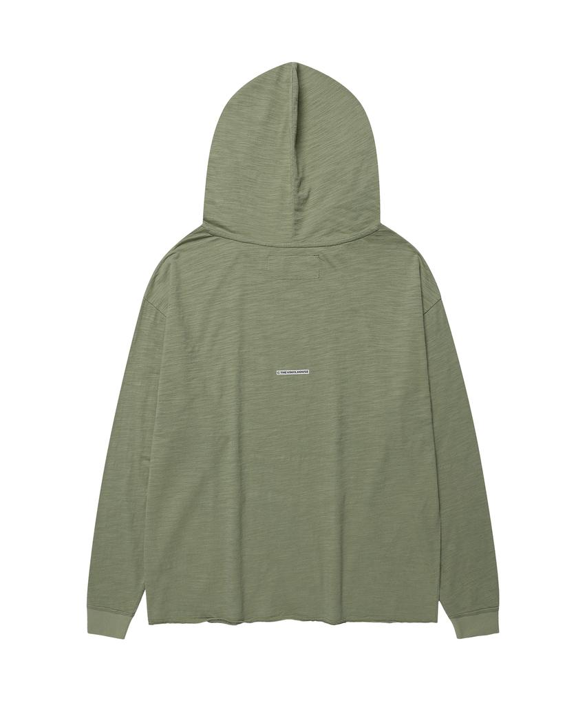 THEVINYLHOUSE Cut-Off Over Slub Hoodie Ls Tee (W) Khaki