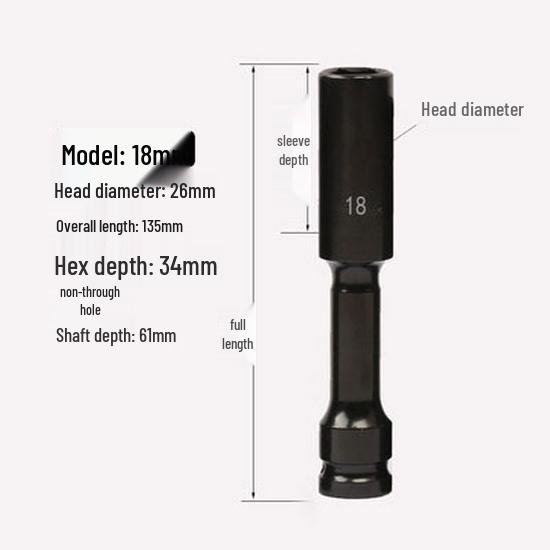 Electric Wrench 1/2 Square Thin-Walled Extended Socket 6mm