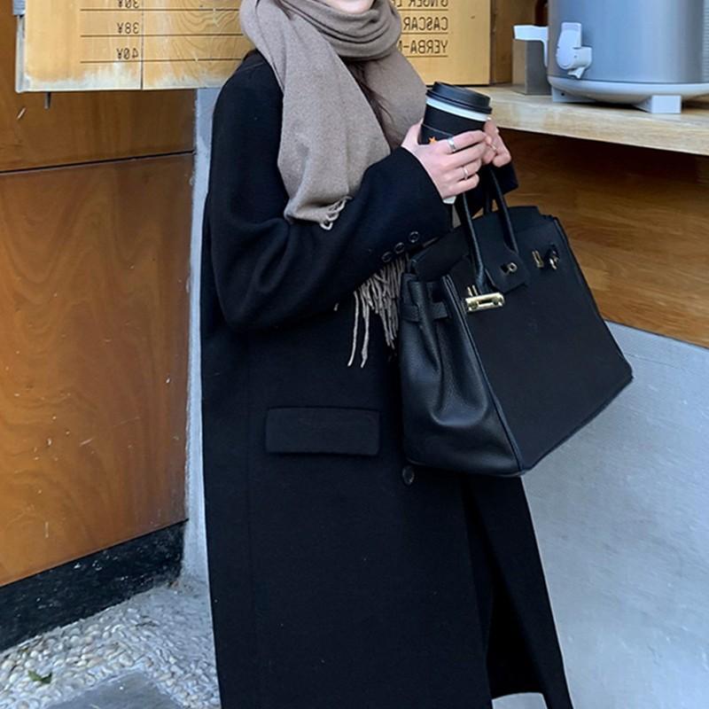 Abrigos Largos de Mezcla de Lana Mujer Streetwear Blazer Negro Chaquetas Acolchadas de Lana Abrigo Exterior Elegante de Invierno