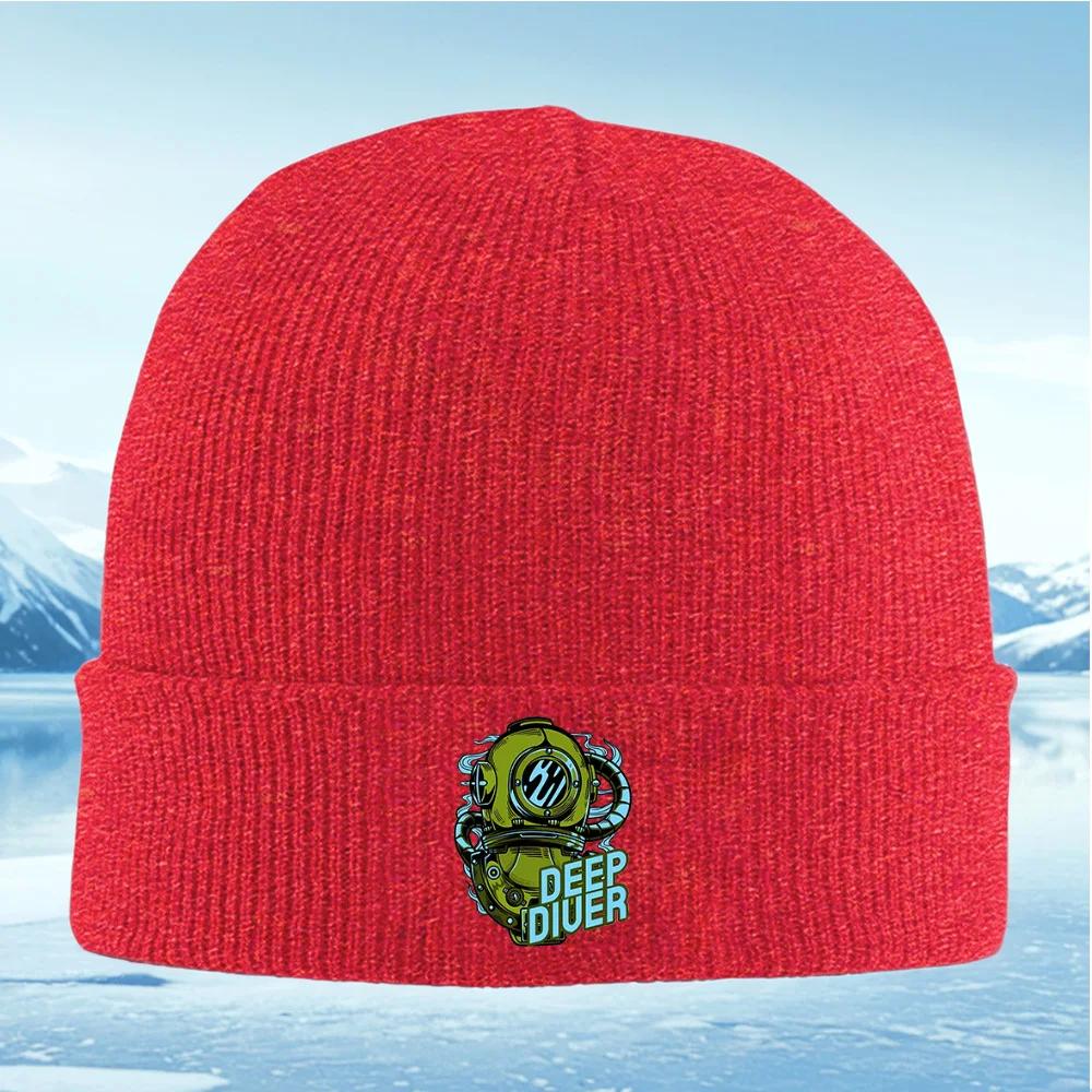 Vintage helmetunderwaterdesigndeep diver Unisex Women Unisex Knitted Hat Beanie Pullover Cap Winter Thermal Warm Christmas Outdo