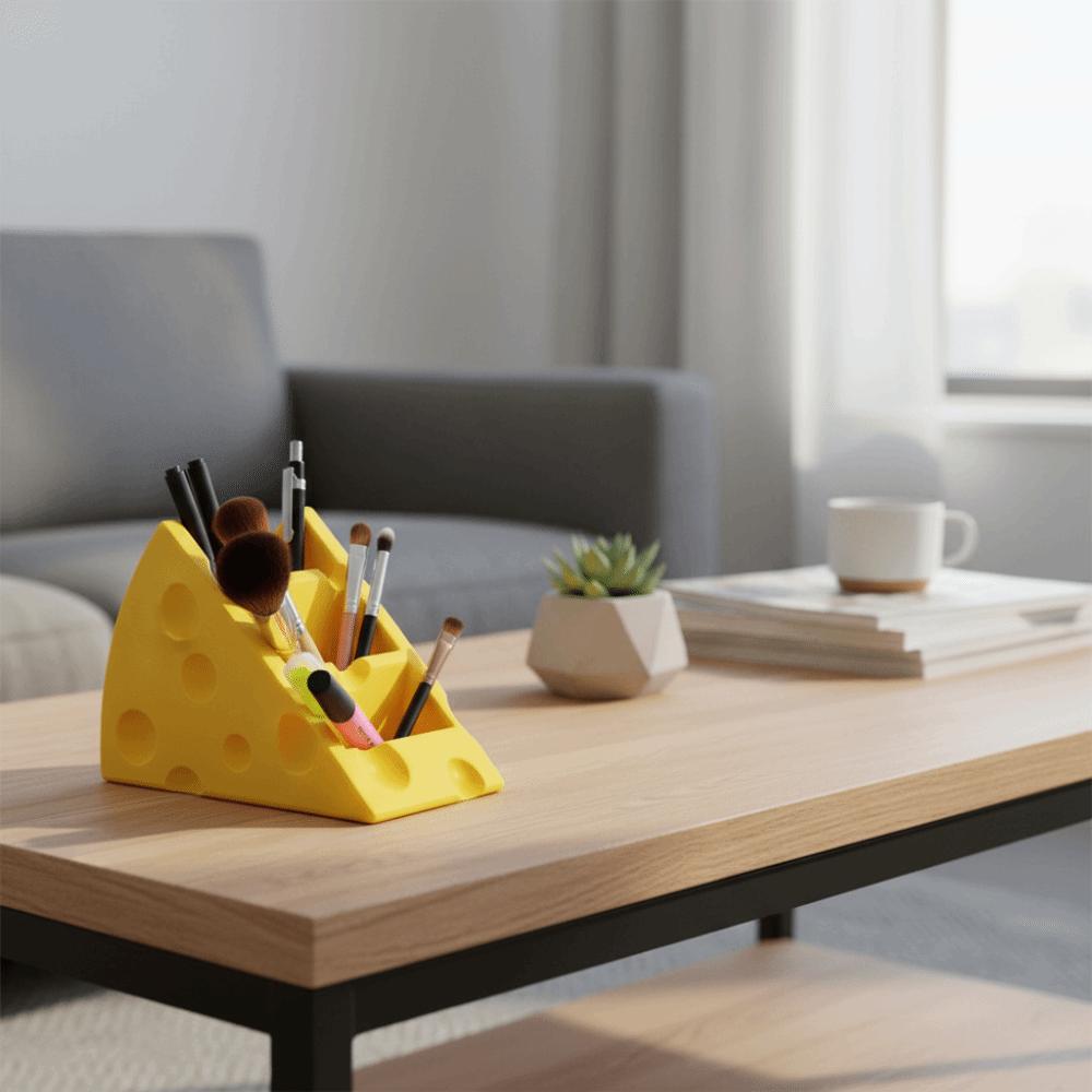 Multi-functional Cheese Remote Control Storage Box Cute 3 Grids Pen Holder Save Space Creative Stationery Organizer Bedroom