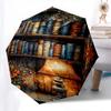 Bücherregal, Lampen-Thema, Automatisches Öffnen und Schließen, Helle Farben, 8-Speichen, Tragbarer Regenschirm, Geeignet für Männer und Frauen, Ein Perfek