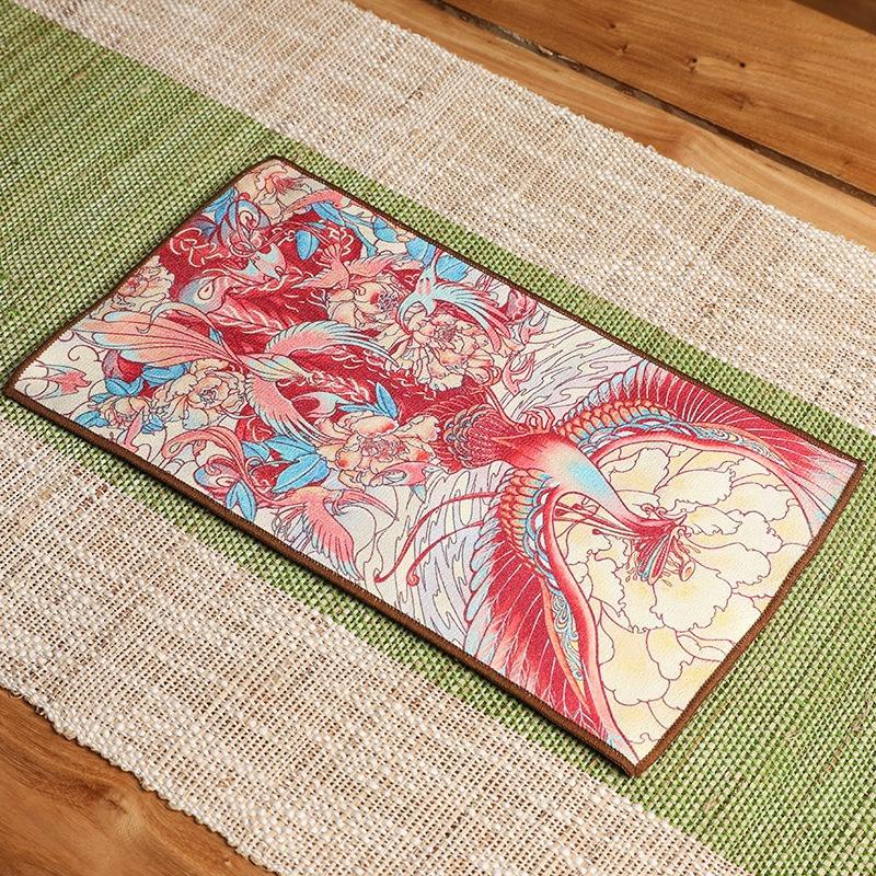 1Pc 16x29cm Colored Tea Towel Teahouse Household Creative Antique Absorbent Suede Tea Mat Printing China-Chic Tea Cloth