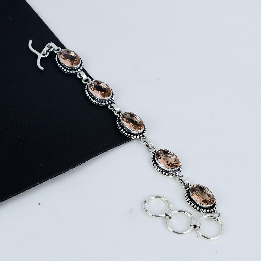 Dainty Morganite Gemstone Handmade 925 Sterling Silver Jewelry Bracelet, Morganite Bracelet For Wife , Unisex Bracelet Birthday Gift