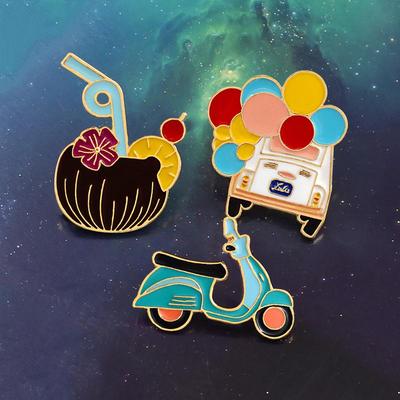 European and American Ornament Brooches: Balloons, Bus, Motorcycle, Fruit, Drinks, Enamel Pins for Children's Gifts