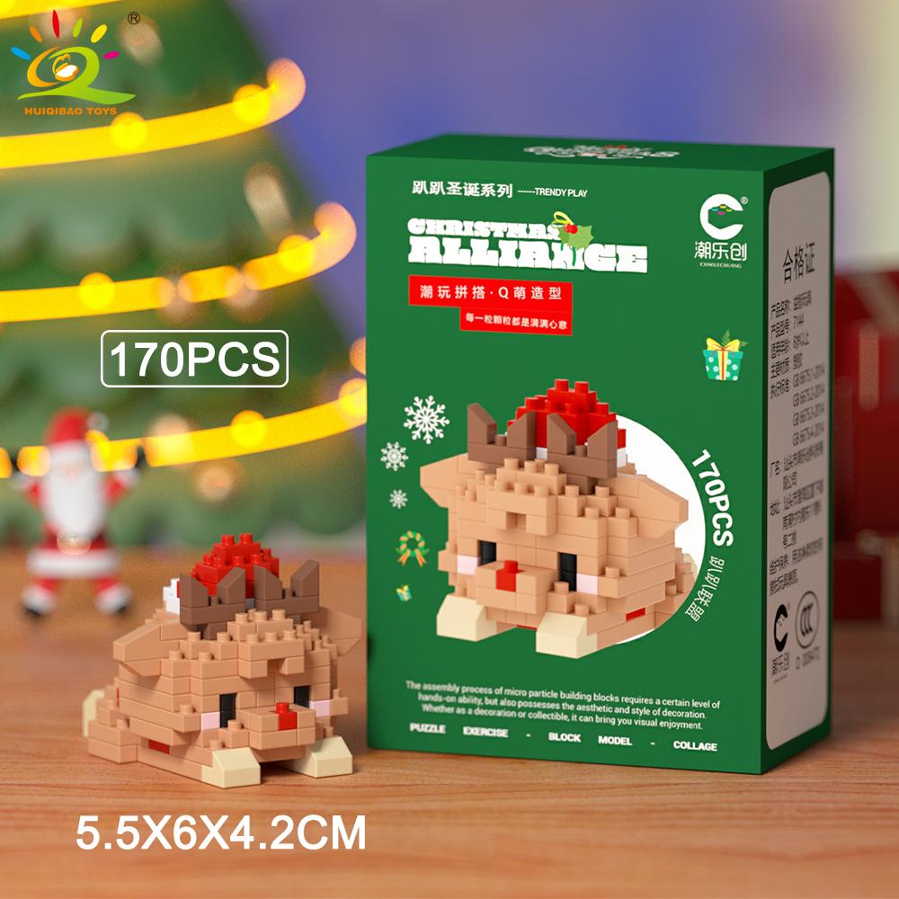 HUIQIBAO MOC Christmas Model Elk Deer Santa Claus Building Block City Snow House Xmas Tree Bricks Set Toy for Children Kids Gift