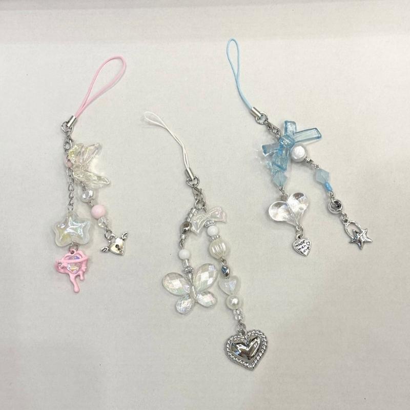 Unique Butterfly Beaded Mobile Phone Pendant Lanyard Embellishment Keychain Keyring Bag Accessory for Fashion Enthusiast