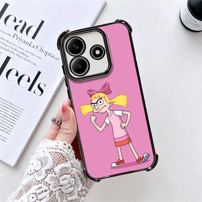 Cartoon Hey Arnold Helga Plating Phone Case For Xiaomi Redmi Note 14 15 Pro Plus 13 12 11 11S 11T 10 9S 9 5G Anti-Fall Airabag C