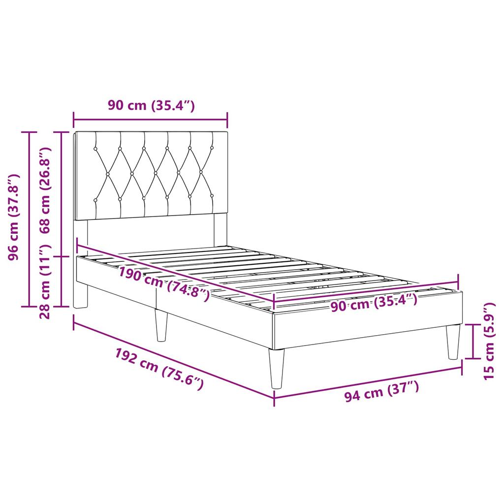 Dark Grey Upholstered Bed Frame with Headboard 90 x 190 cm Velvet