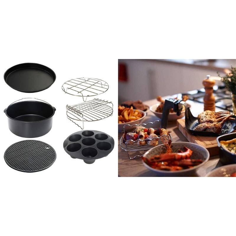 Air Fryers Accessories Skewer Rack Metal Holder Silicone Mat Cake Barrels Pizza Pans Air Fryers Baking Supply for Air Fryers