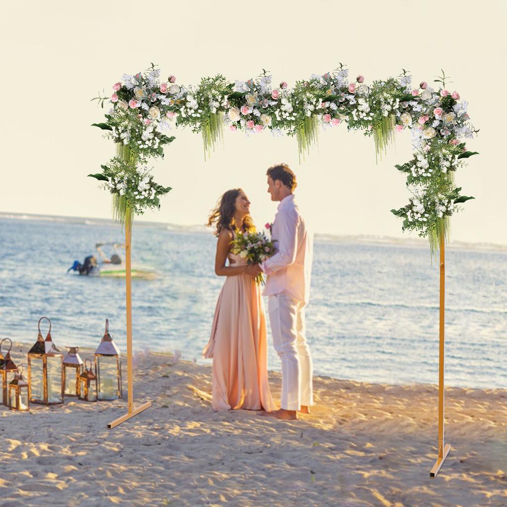 6.6x6.6FT Square Metal Wedding Arch Stand Flower Balloon Arch Stand Backdrop Frame Height Adjustable for Ceremony Party Decor