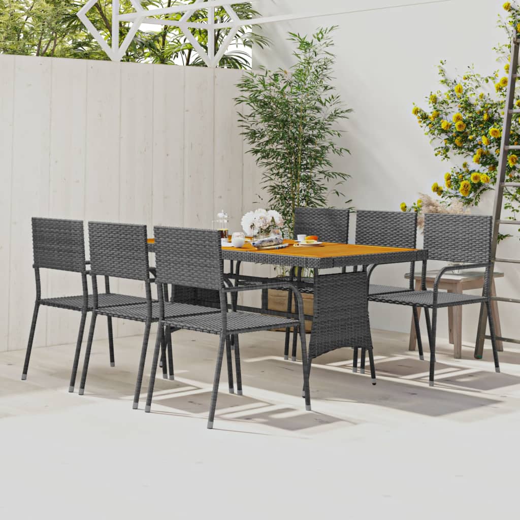 7 Piece Garden Dining Set Poly Rattan Grey