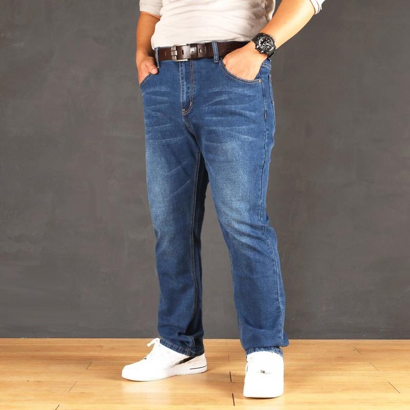 

Осенние стрейчевые джинсы для мужчин - Большой размер, Свободный крой, Прямые брюки полной длины 48 светло-синий