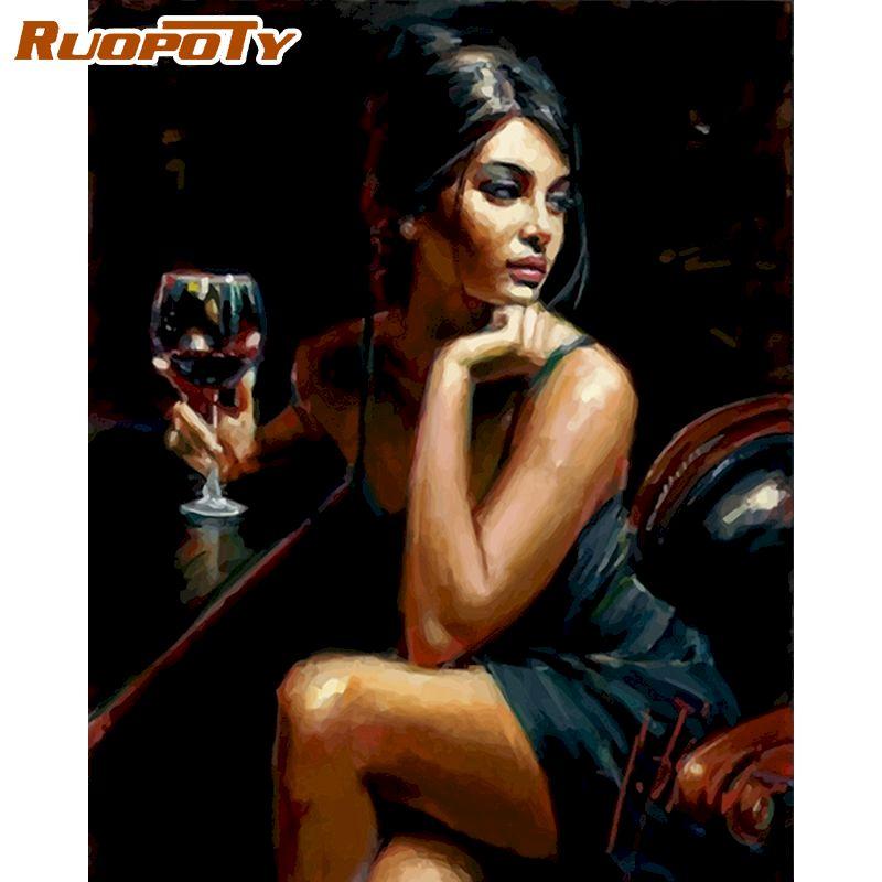 RUOPOTY Modern Lady Painting By Numbers Handmade Home Decoration Figure Picture Canvas Painting For Home Decor 40x50CM
