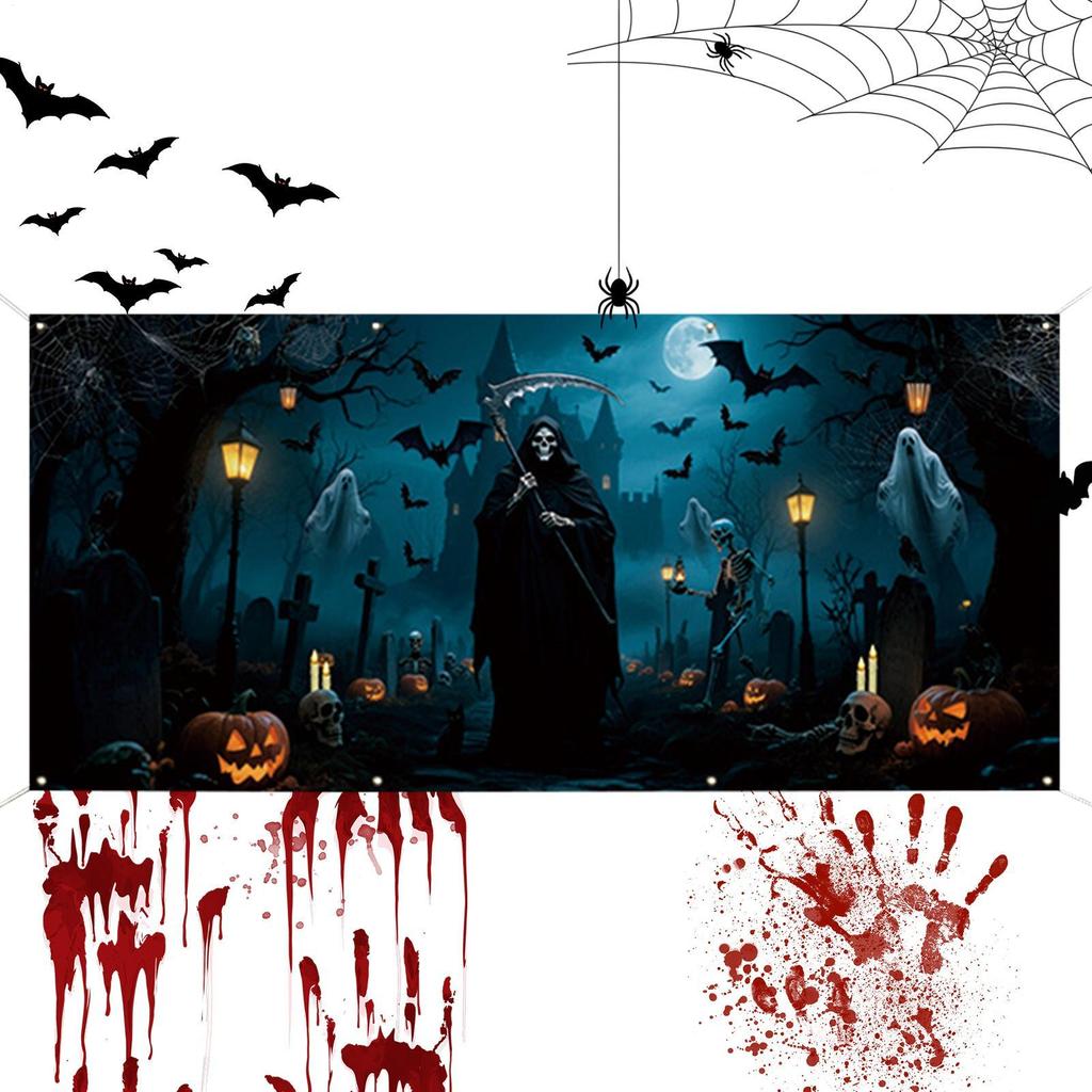 Garage Door Covers Decorative Scary Garage Door Decor Wall Backdrop Hangable For Outdoor Home Holiday Party Lawn Yard Garden