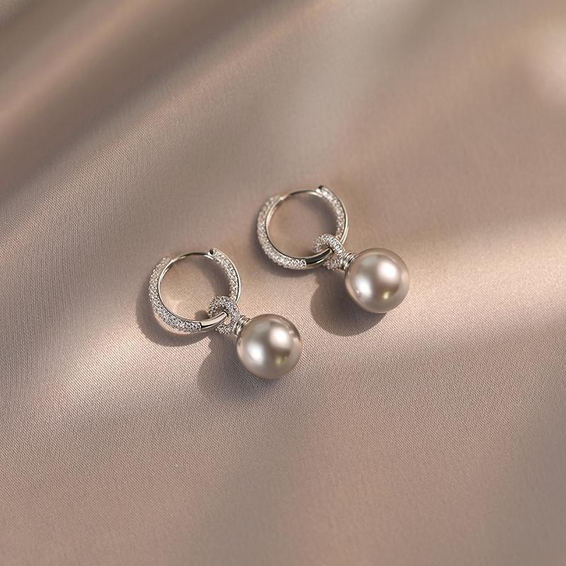 European and American  Luxury Zircon Round Ring Imitation Pearl Earrings Women's Wedding Banquet Jewelry Earrings 2024