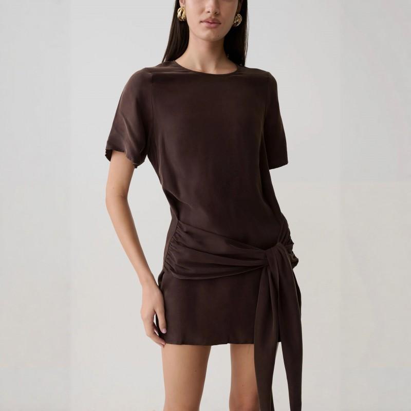 Womens Loose Fit Short Sleeve Wrap Skirt Dress Pure Color High Waist Bodycon Midi Vacation Casual Wear