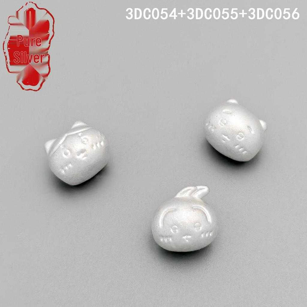 Sterling Silver 999 Anime Chiikawa Jii Hachi 3D Character Beads Bracelet Cord DIY