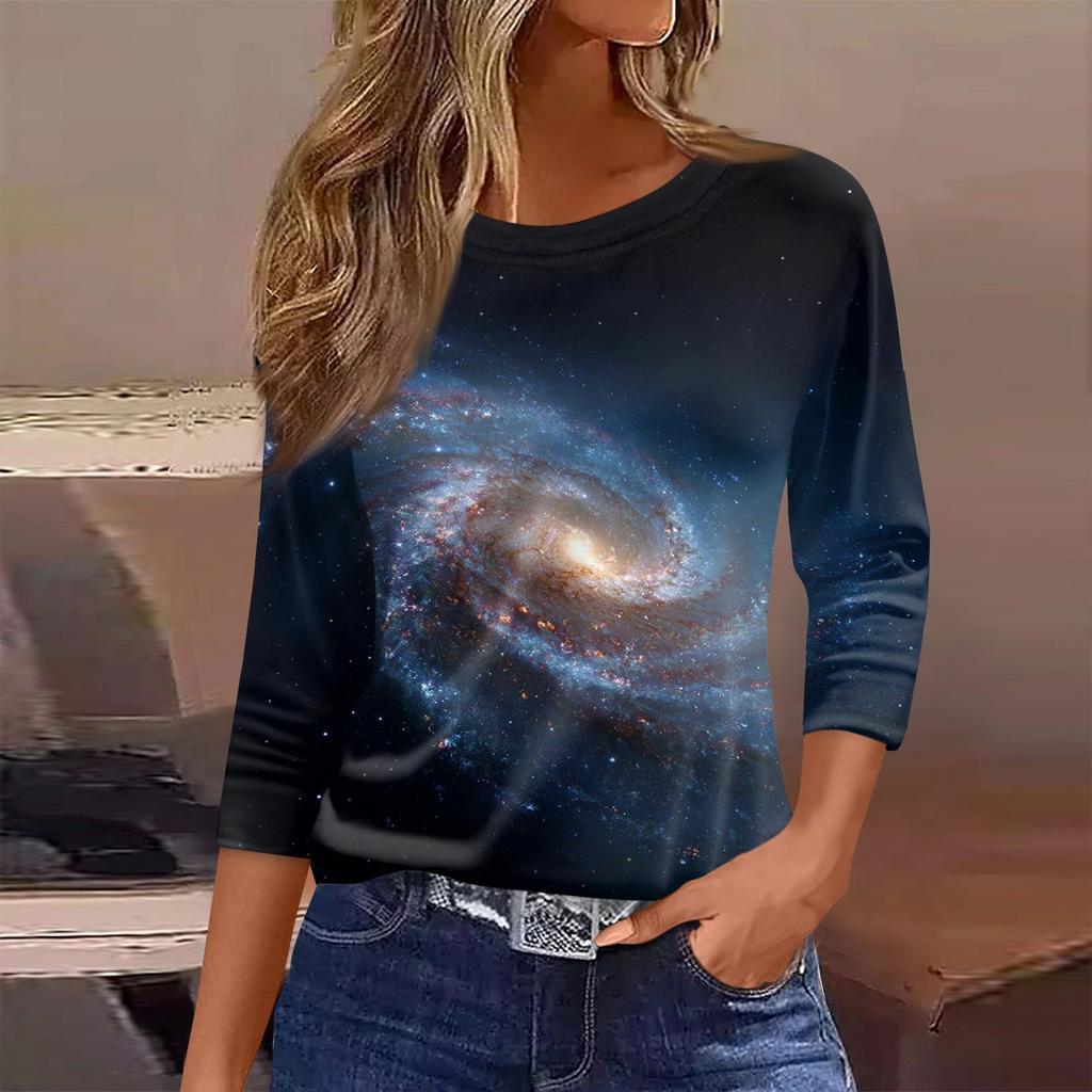 Damen T-Shirt Print 3/4 Ärmel Alltagsmode Wochenende Basic Rundhals Normales Oberteil