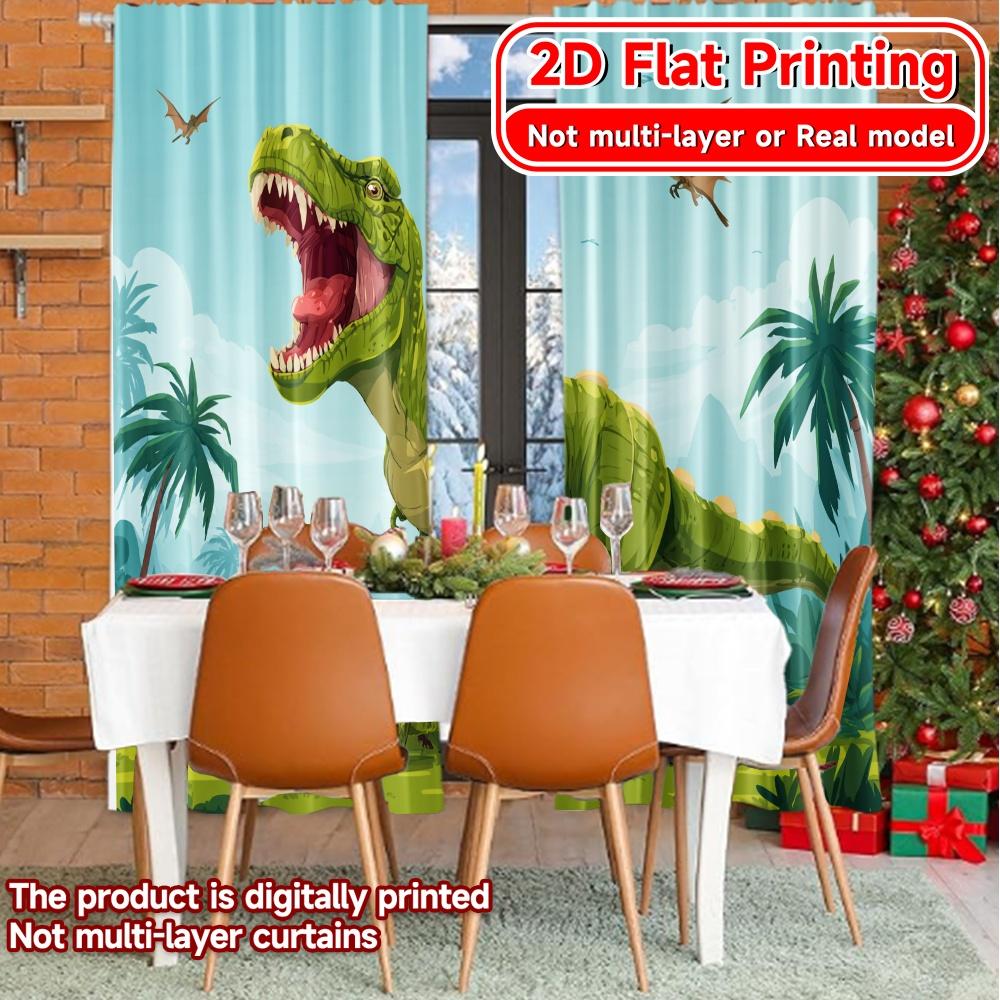 2D Flat Printing,2pcs Dino Kingdom Print Modern Curtains Durable 100% Polyester Fabric Curtains Festive Perfect for Living Room